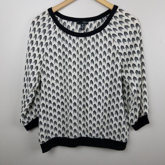 Aqua Womens Black & White Chevron Print W/ Contrast Hem Dolman Top Small - Picture 9 of 9